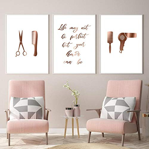 GLWDMB Bilder 3er Set, Wandbilder Wohnzimmer, Leinwand Bilder, Friseursalon-Dekor-Poster und -Drucke Bilder Schlafzimmer, Friseur-Friseur-Geschenk Leinwandbilder Zimmer Deko Aesthetic, Ungerahmt