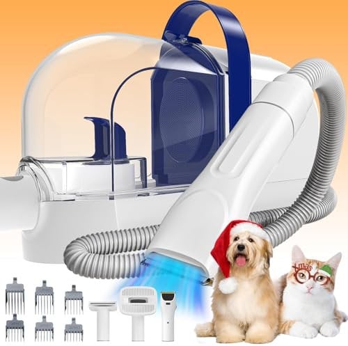 Rywell Dog Vacuum Groomer,Dog Hair Vacuum 12Kpa, Pet Grooming Vacuum for Dogs with Low Noise, Pet Hoover with Clippers for Shedding Grooming, 3 Suction Mode