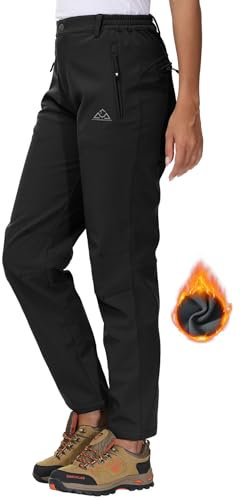 YSENTO Damen Softshellhose Winter Wanderhose Skihose wasserdichte Warm Gefüttert Thermohose Outdoorhose Trekkinghose(Schwarz,M)
