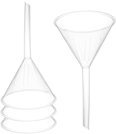PATIKIL 3.5 Inch Clear Plastic Funnel, 4 Pcs Wide Mouth Multipurpose Transfer Funnel with Long Spout for Filling Water Bottle Liquid Lab Spices Powder Oil