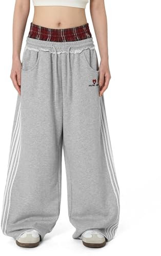 Aelfric Eden Pantalon de jogging patchwork à carreaux pour homme - Pantalon de survêtement pour femme - Pantalon de loisirs décontracté - Pantalon de sport streetwear - Taille haute - Pantalon ample