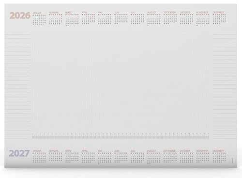 Schreibtischunterlage Desktop Assistent blanko aus Papier DIN A2 | mit Schutzleiste | Kalendarium ’26 + ’27 | viele Features | 25 Blatt | + extra Kalenderblatt (mit transp. Schutzleiste)