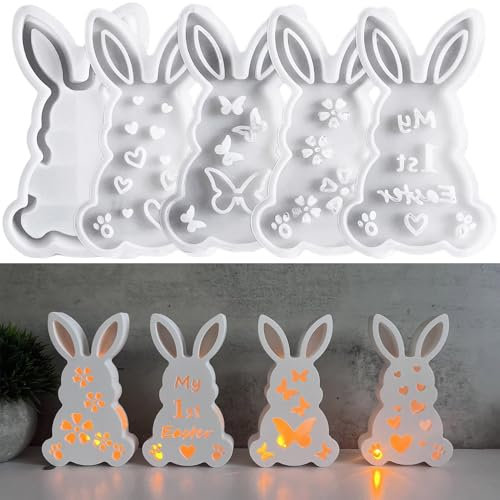 ALEFBET Silikonformen Gießformen Ostern, Silikonform Ostern Hase, Silikon Gießform Ostern, Silikonformen Kaninchen, Gipsformen zum Gießen, Epoxidharz Formen Ostern Ornamenten (Hase B)