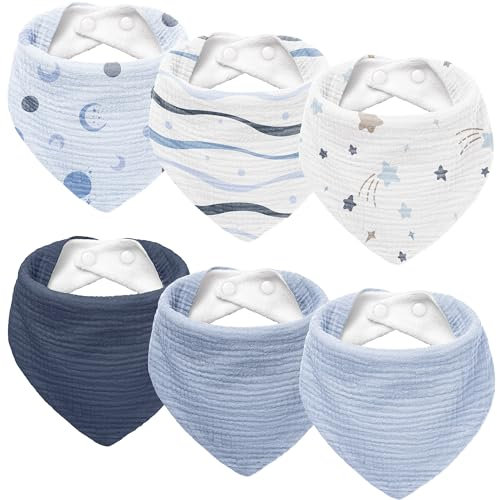 Susurration Lätzchen Baby Dreieckstuch Baby Musselin Halstuch Baby für Junge und Mädchen,Sabberlätzchen Baby Verstellbare 6 Stück (BlauerStern)