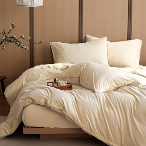 Luofanfei Baumwolle Bettwäsche 220x240 Beige Khaki Einfarbig Muster Renforce Baumwolle Bettwäsche Set Uni Atmungsaktiv Modern Bettbezug und 2 Kissenbezüge 80x80cm Weich und Bügelfrei