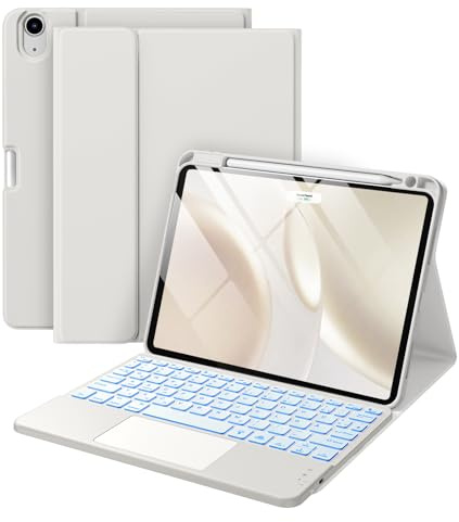 Vobafe Hülle mit Tastatur für iPad Air 11 Zoll M4 M3 M2 (2026/2025/2024), iPad Air 5. 4. Generation 2022/2020 10.9, Mutil-Touch Trackpad Beleuchtete Abnehmbare Keyboard, mit Stifthalter, Hellgrau