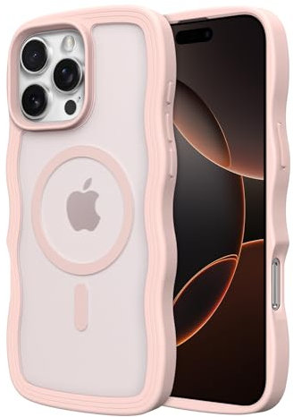 ZTOFERA Magnetisch Hülle für iPhone 15 Pro Max, Gelockt Wellenrahmen Silikon HülleKompatibel mit MagSafe Transluzent Matt Stoßsicher Schutzhülle, Rosa