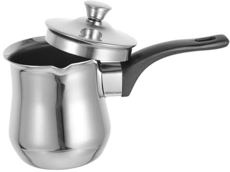 UKCOCO Pentola Per Riscaldare Latte e Burro in Acciaio Con Coperchio Pentolino Turco Per Caffè e Cappuccino Da Fornello Versatile Brocca Per Uso Familiare e Facile Da Pulire