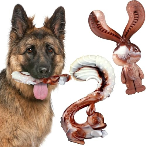 Mapneng Jouets indestructibles pour Chiens à mâcher, Jouets durables en Nylon saveur de bœuf, Robustes pour Chiens de Taille Moyenne et Grande Taille, brossage des Dents (Écureuil et Lapin) | Jouet durable en nylon saveur bœuf pour chiens de taille moyenne et grande pour se brosser les dents et l'ennui
