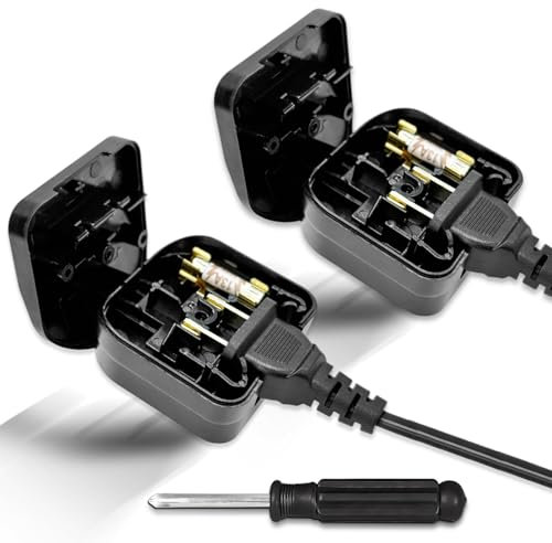 US to UK Plug Adapter with Screwdriver, USA to UK Plug Adaptor, China to UK Plug Adapter, Convert USA, Chinese, and Japanese Type A Plugs to UK Plug with Safety Fuse(13A, 2PACK Black)