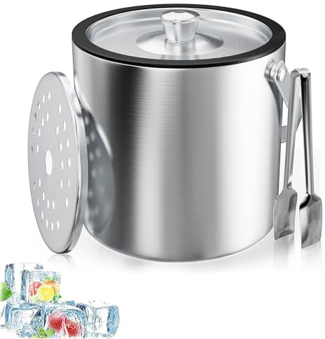 Eiswürfelbehälter, 3L Eiswürfelbehälter Aufbewahrung, Edelstahl Eisbehälter, mit Sieb und Eiszange, zur Aufbewahrung von Eis und zum Kühlen von Getränken