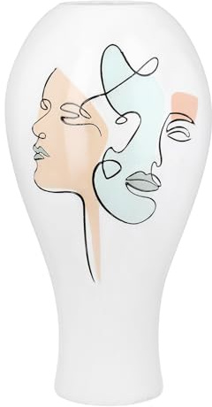 Casablanca Vase Voir - Kunstharz - Weiß - Gesichtsmotiv - Höhe 36cm x Ø 19cm - Bauchig Dekovase