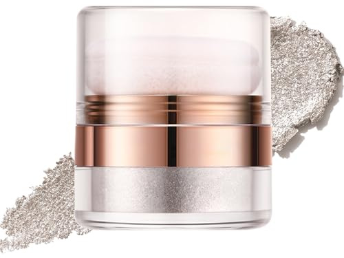 Highlighter Puder Stick, Silber Polvo De Hadas Body Glitter Fairy Powder, Wasserfest Glitzer Patting Powder Gesicht/Haare/Körper, Körper Aufhellen Schimmer mit Feiner Textur, Hochglanz Make Up Puder
