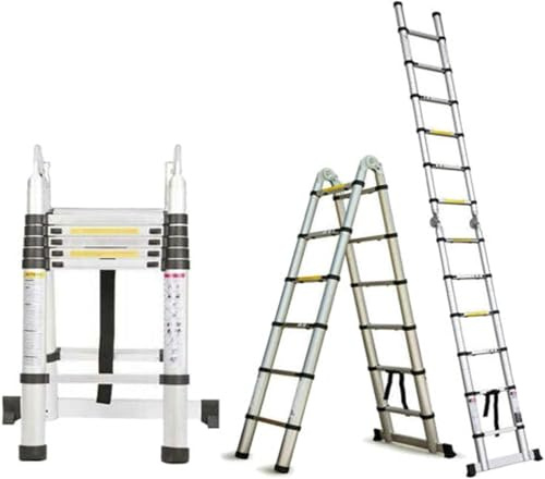 3,8M (1,9 + 1,9 m) A-Rahmen Teleskopleiter ausziehbare Leiter, Aluminium Klappleiter, tragbare Mehrzweck-Loftleiter, 150 kg Tragkraft, für Zuhause, Büro, Heimwerker, Bauarbeiter