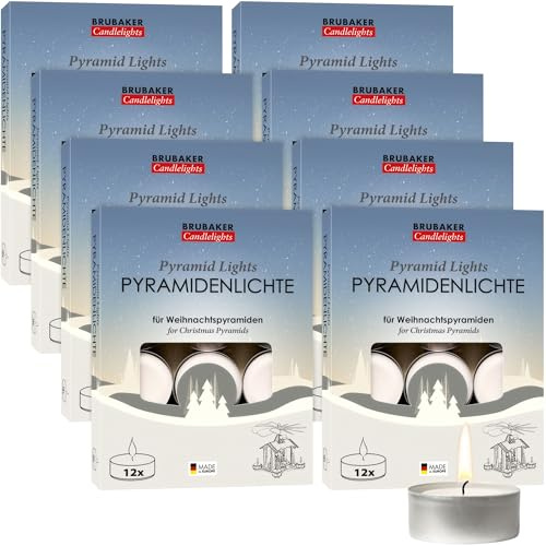 BRUBAKER Pyramiden-Teelichter 96er Pack - Pyramidenlichte aus Paraffin mit Metallhülle - Ideal für Weihnachtspyramiden & Weihnachtsdeko - Lange Brenndauer & Extra Große Flamme
