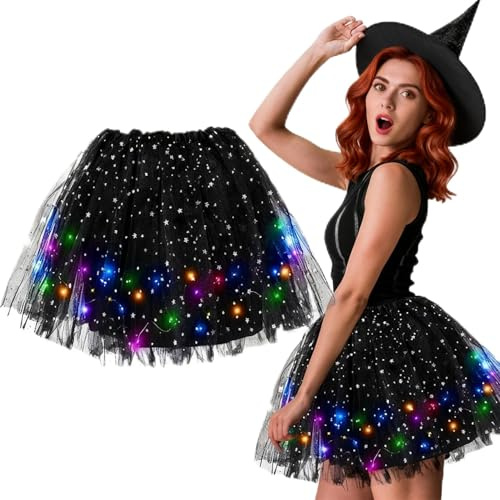 Tüllrock Damen LED, Konfetti Kostüm Damen, Karneval Kostüm, Konfetti Rock, Rock Led, Tüllrock mit Licht, Faschingskostüme Erwachsene Mit Lichter Bequem Perfekt für Karneval Motto Partys