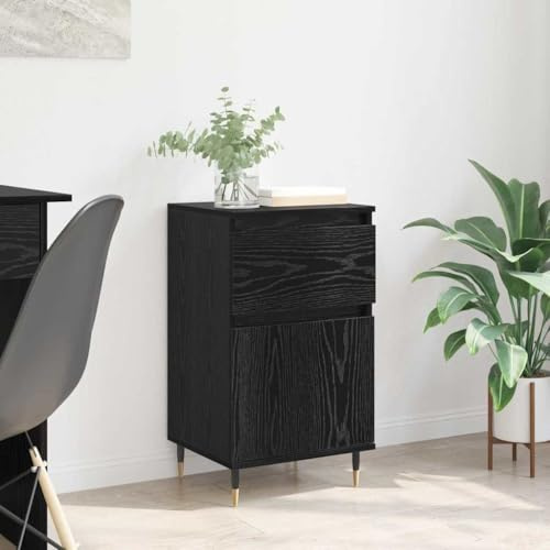 Hoopleep Sideboard Schwarz Eichen-Optik, 40x35x70 cm, mit Schublade und Drehtür, Stauraum für Wohnzimmer, Schlafzimmer Möbel