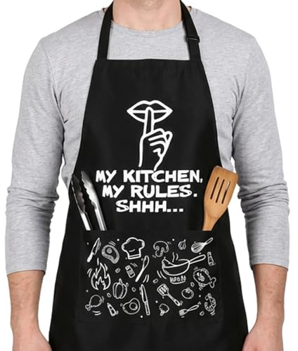 GWHOLE Funny Apron with Pockets,Adjustable BBQ Apron,Water-resistant