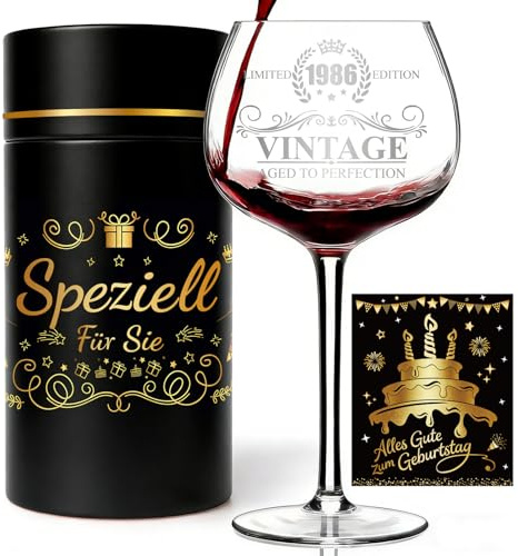 Nvseaty Verre à vin gravé « Vintage 1986 » – Édition limitée, coffret cadeau premium pour 40 ans