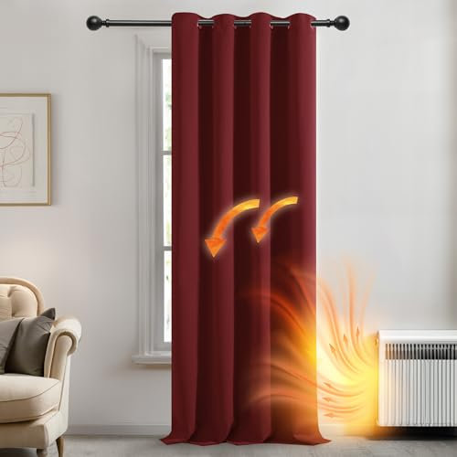 Deconovo Vorhang Blickdicht Ösen Gardinen Kinderzimmer Thermogardine Ösen Dicke Thermogardine Kälteschutz Warm Hitzeschutz, 214x132 cm(HöhexBreite), Rot, 1 Stück