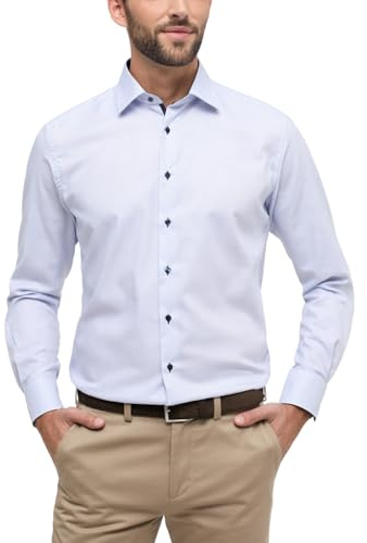 Eterna Herren Hemd Langarm Modern Fit Elegantes Business Büro Freizeit Hemden 4671/11/X14P Blau Strukturiert