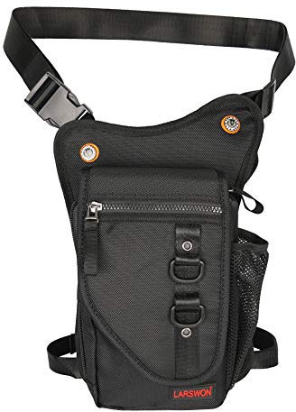 Larswon Tasche zum Wandern, Taktische Tasche Fanny Pack Beutel Oberschenkel Bein mit verstecktem Taille Tasche Radfahren Tasche Schwarz