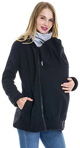 Smallshow Damen-Fleece, Reißverschluss, 3-in-1, Umstands-Baby-Kapuzenpullover, Sweatshirt-Jacke, Schwarz (2-in-1), XL