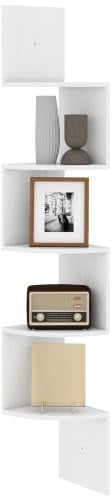 HOMCOM Wandregal Eckregal Aufbewahrung Zickzackform 20L x 20l x 126H cm 5 Ebenen Holz Weiss