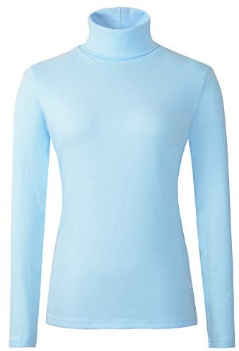 HieasyFit Damen Soft Cotton Rollkragen Top Basic Pullover Sweater, Hell, blau