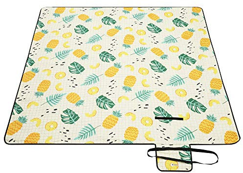 SONGMICS Picknickdecke, 200 x 200 cm große Stranddecke, Campingdecke, wasserdichte Unterseite, maschinenwaschbar, faltbar, für Garten, Park, Strand, Camping, Ananas-Muster GCM087Y01
