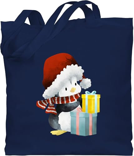 Shirtracer Baumwolltasche - Geschenke Christmas Bekleidung - Pinguin Weihnachten - Unisize - Navy Blau - weinachten jutetasche x mas beutel weihnchtsgeschenke einkaufsbeutel weinachtsgeschenk tasche