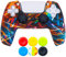 9CDeer 1 Piece of Silicone Transfer Print Protective Thick Cover Skin + 6 Thumb Grips for Playstation 5 / PS5 Controller Black Stream