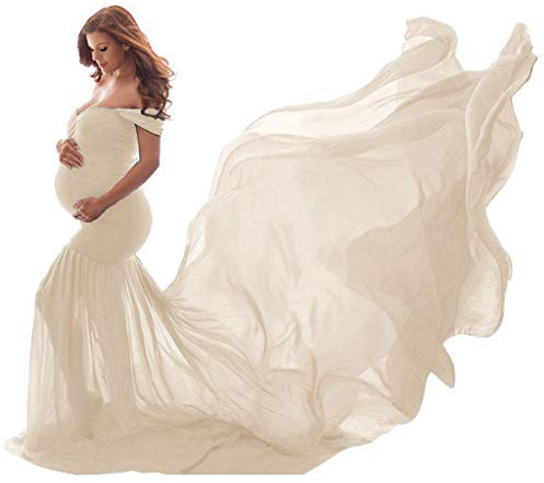 Walaka Robe de Maternité Été Femme Enceinte pour Photographie, Soirée, Mariage - Jupe Longue de Grossesse (Blanc, Taille Unique)