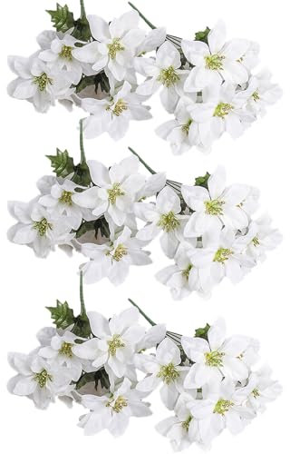 ASSR 6 Stück weiße künstliche Weihnachtssterne Büsche Seidenstoff Weihnachtsstern Büsche Künstlicher Weihnachtsstern Blumenstrauß, 7 Stiele, künstliche Weihnachtssterne Blumen
