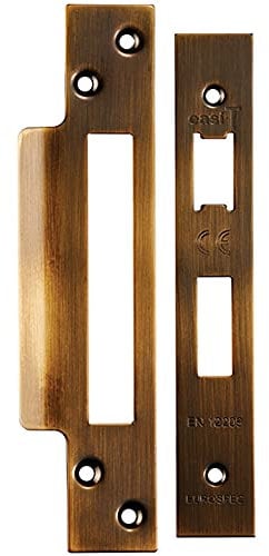 Forend Strike and Fixing Pack - Suitable for Sashlocks - Antique Brass | Forend Strike & Fixing Protective Plate Set - Door Lock Furnishings - Forend Plate, Strike Plate and Screws Included