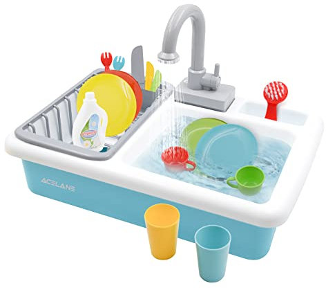 Acelane Lavello da Cucina Elettronico Lavandino Giocattolo per Lavare i Piatti Accessorii da Cucina per Bambini Set Giochi di Imitazione per Imparare