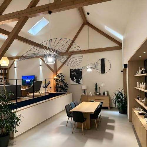 Vertigo Suspension 200cm, Rétro Suspensions LED Lustre Suspendu Industriel Salon Moderne Design, Fibre de Verre+Polyuréthane de Chapeau Abat-Jour, Églable en Hauteur Lumières E27 (200cm, Black Noir)