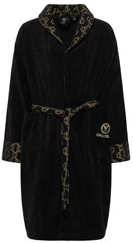 Carlo Colucci Premium-Bademantel Raffaele für Herren aus weicher nachhaltiger Baumwolle mit aufwendigen Details, Farbe:Schwarz und Gold, Größe:L