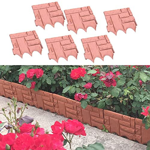 6 Stücke Beetzaun, 1,56m Rasenkante Kunstoff Beeteinfassung Beetumrandungen Steinoptik Mähkante Blumenbeet Umrandung, Umrandung für Beete, Steinoptik, 1 Element (l X H): 26x23cm,Rot