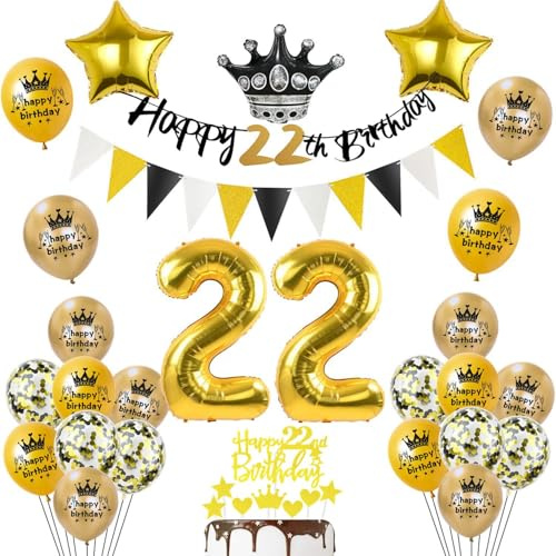 Gold Luftballon 22. Geburtstag Mann Frauen Dekoration,Gold Tortendeko 22 Geburtstag Frauen Mann, Schwarz Party Deko ,Geburtstagsdeko 22 Jahre ballons