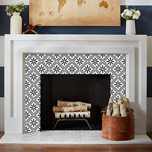 Starry Tile Stickers - Fireplace - Waterproof & Removable - Peel and Stick - Black and White Backsplash vinyle Tile Stickers Kitchen and Bathroom Floor Stair (Talavera-10)