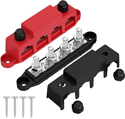 NIZEAMI 2 Pezzi 12 V Blocco Alimentazione 250 Un Morsettiera Bus Coperchio 4 X 3/8 Pollici Morsetti, Rosso + Nero