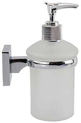 Vetrineinrete® Dispenser per sapone liquido da parete in acciaio bicchiere in vetro satinato fissaggio con viti o senza viti biadesivo accessori arredo bagno