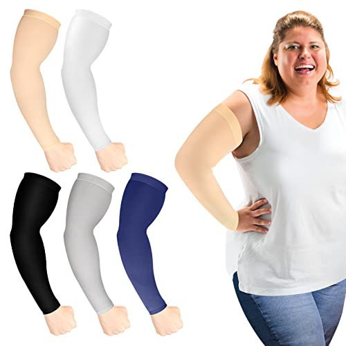 ioutdoor Arm Ärmel Plus Größe, UV-Sonnenschutz Arm Sleeves UPF 50+ Kühlung Eis Seide Oversized Arm Kompression Ärmel Abdeckungen Tattoo Cover für Damen XXL Herren XL Plus Size (5 Farben (5 Paar))
