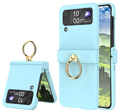 Compatible with Galaxy Z Flip 4 Case with Hinge Protection & Ring Kickstand,Slim and Thin Protective Case Cover for Samsung Z Flip 4 5G (Blue)