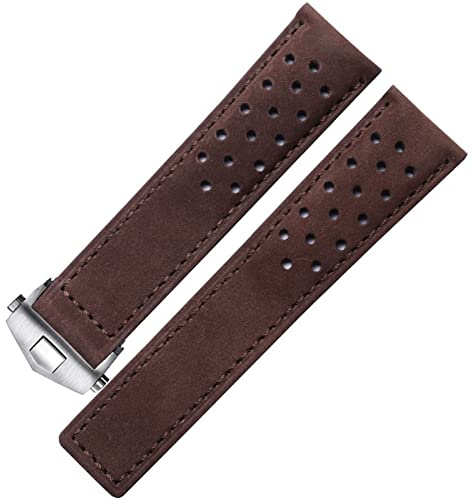 BONOOL Echtes Lederarmband für Tag Heuer-Uhrenarmband mit Faltschließe, 20 mm, 22 mm, grau, schwarz, braun, Rindsleder