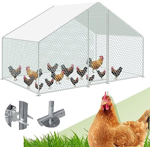 Randaco XL Hühnerstall Freilaufgehege, 3x2x2m Verzinkter Stahl Hühnerhaus Freigehege Outdoor Geflügelstall mit Schloss und Wasserdichtes PE-Farbtuch, Viel Platz für Hühner Kleintiere