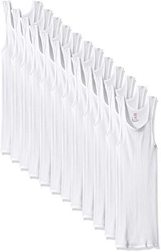 Hanes Men's Cotton Tank Undershirts Pack, Moisture-Wicking Ribbed Tanks, Lightweight Cotton Tank Undershirts, White 12-Pack, XX-Large