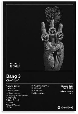 BATTTX Chief Keef Bang 3 Leinwand-Poster, Wanddekoration, Kunst, Gemälde, Wohnzimmer, Schlafzimmer, Dekoration, Geschenk, ungerahmt, 30 x 45 cm