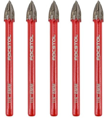 FOCSTOL Juego Brocas Seco - 5 piezas 6mm Juego Brocas Carburo con Mango Redondo para Madera Plástico Albañilería Cerámica Hormigón Mármol